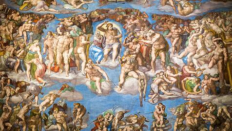 Das jüngste Gericht - Wandmalerei von Michelangelo in der Sixtinischen Kapelle Sixtina Vatikanisch