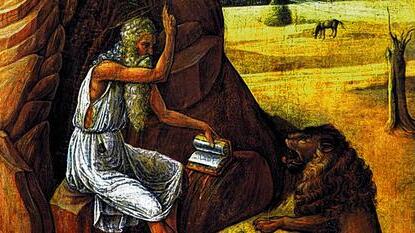Giovanni Bellini stellte den heiligen Hieronymus bei der geistlichen Schriftlesung in der Wüste dar.