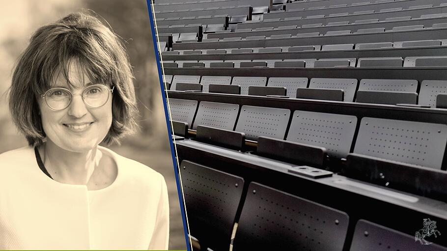 Redakteurin Regina Einig, leere Plätze im Hörsaal.