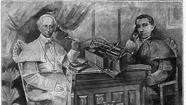 Papst Leo XIII. grüßt das amerikanische Volk über einen Phonographen