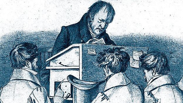 Hegel mit Berliner Studenten auf einer Lithographie von F. Kugler (1828)