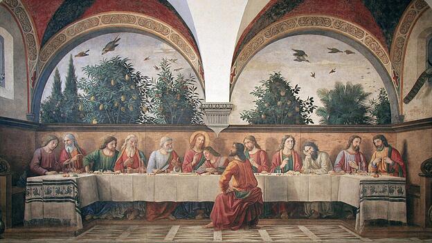 Letztes Abendmahl in einem Fresko von Domenico  Ghirlandaio, 1480.