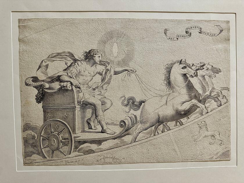 Absolutistische Sternenfantasien: Ludwig XIV lenkt den Sonnenwagen (Claude Mellan (17. Jahrhundert).