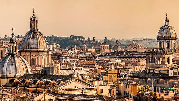 Skyline of Rome, Italy. Rome architecture and landmark, cityscape. Rome postcard