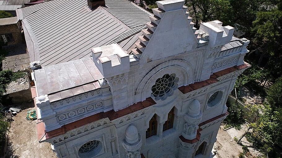 SIMFEROPOL RUSSIA JUNE 9 2018 Restoration works underway in a kenesa an East European synagogu