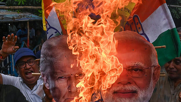 Proteste in Indien, brennender Trump-Kopf