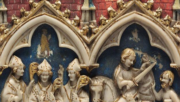 Diptychon mit Szenen aus dem Leben des heiligen Sankt Martin von Tours (Köln, 14. Jahrhundert).