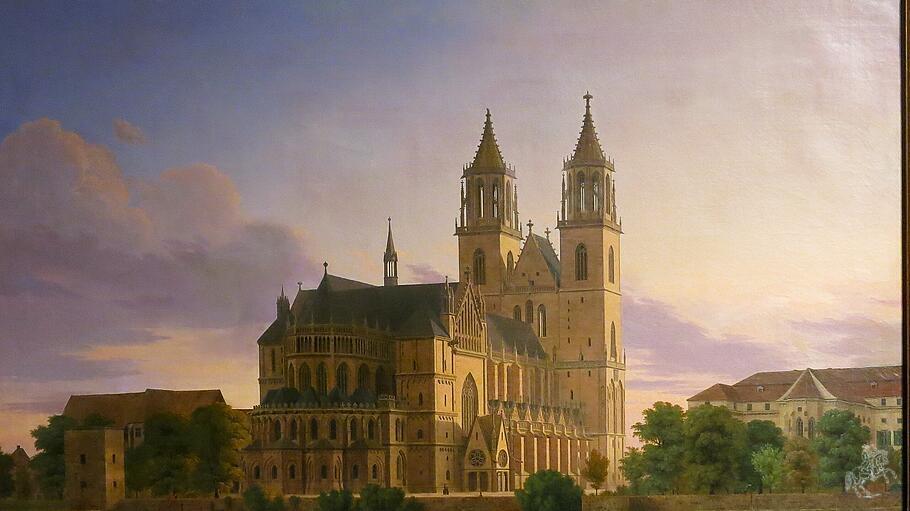 Der Magdeburger Dom auf einem romantischen Gemälde von Carl Hasenpflug aus dem 19. Jahrhundert.