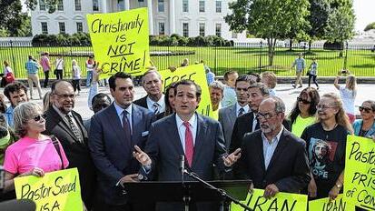 Senator Ted Cruz delivers remarks with members of the Christian Defense Coalition in front of the White House in Washington