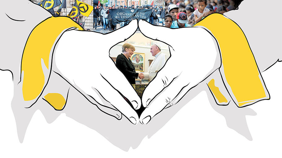 Collage Merkel, Papst Franziskus
