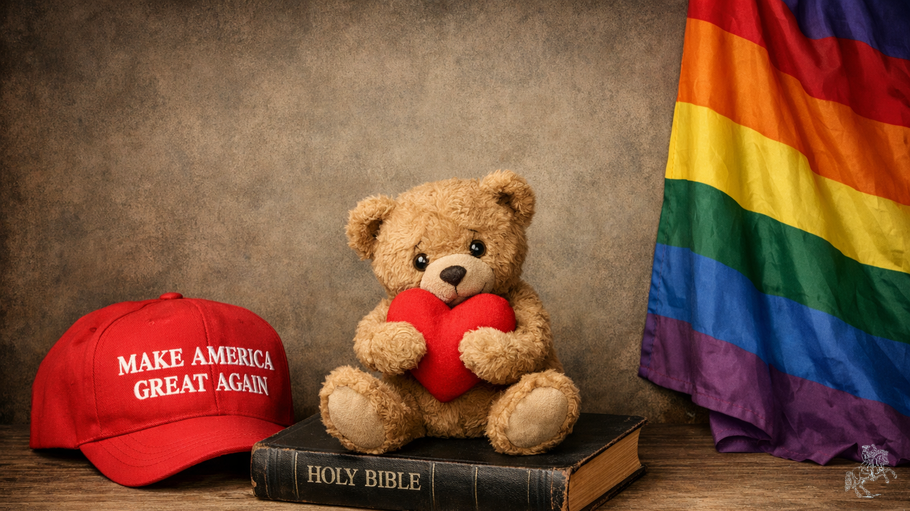 Teddy sitzt auf einer Bibel