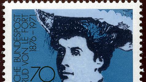 Gertrud von Le Fort auf einer Briefmarke der Deutschen Bundespost &uuml;ber 70 Pfennig aus dem Jahre 1975