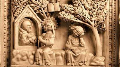 Darstellung aus der Grabeskirche des Heiligen, der Basilica di San Pietro in Ciel d'Oro in Pavia.