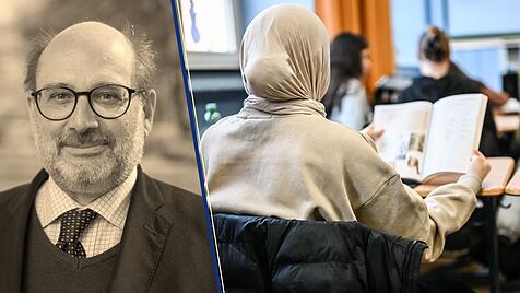 Außenpolitikkorrespondent Stephan Baier, junge Frau mit Kopftuch in Schule