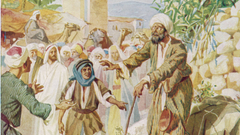 Jesus erhört das flehende Gebet des blinden Bettlers, Bartimäus.