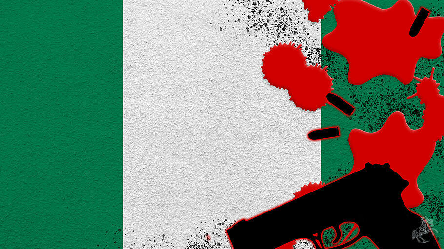 Nigeria-Flagge mit Schusswaffe und Blut.
