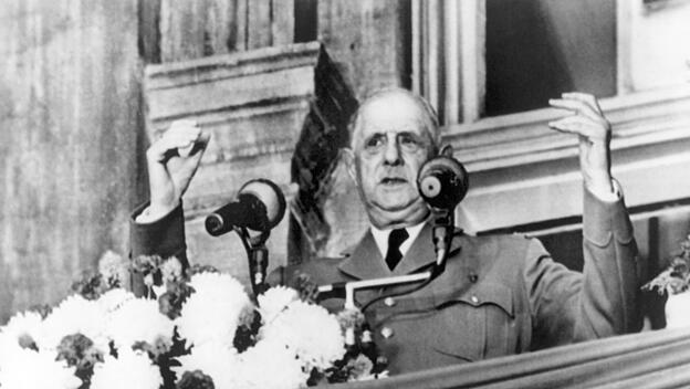 Charles de Gaulle bei einer Rede in Montreal im Juli 1967
