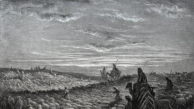 Abraham geht in das Land Kanaan, Altes Testament, Holzschnitt von Gustave Doré Abraham Goes to the Land of Canaan, Old T