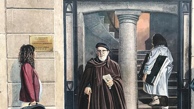 Abbe Pierre auf Wandgemälde