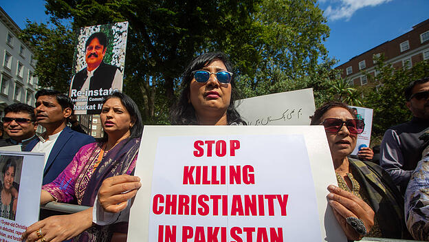 Demonstration in London gegen Christenverfolgung in Pakistan im Jahr 2023