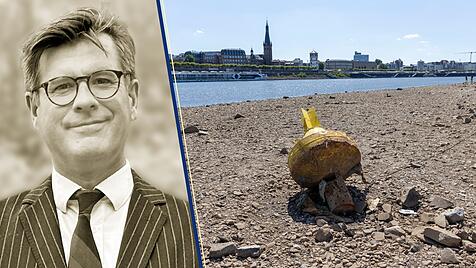 Der Rheinpegel in D&uuml;sseldorf hat seinen historisch niedrigsten Tiefstand von 23 Zentimetern erreicht