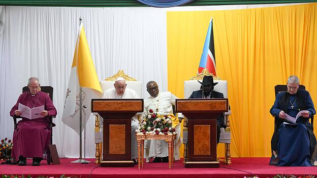 Papst Franziskus bei seiner ersten Ansprache im Südsudan 2023.