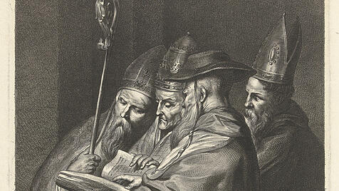Kirchenväter  beim Studium alter Schriften