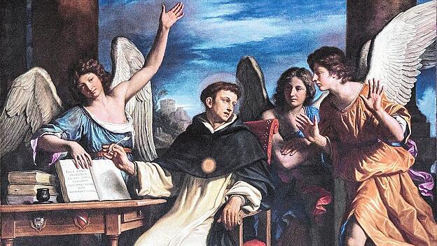 Engel lehren den heiligen Thomas die Wahrheit über die Eucharistie
