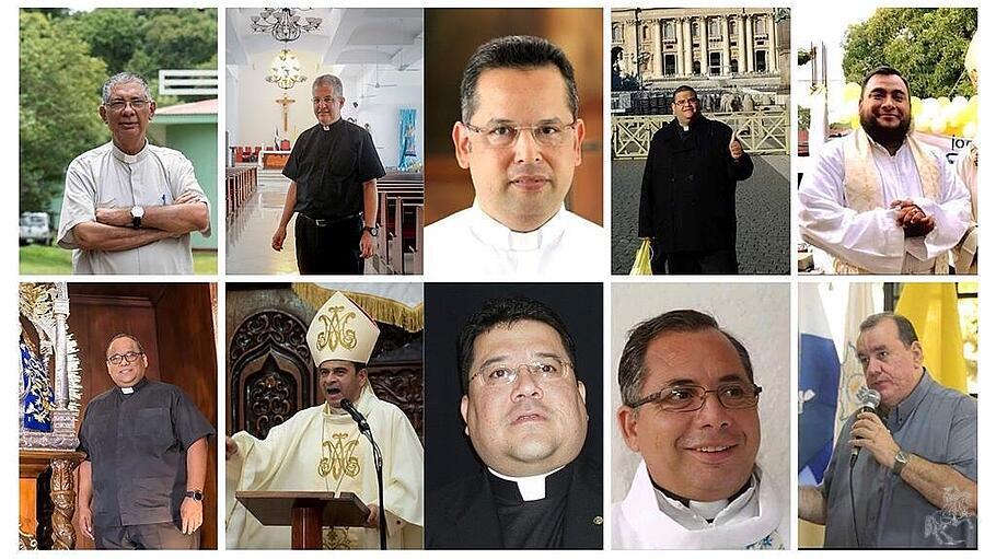Eine Collage zeigt die jüngst von der nicaraguanischen Regierung inhaftierten Geistlichen.