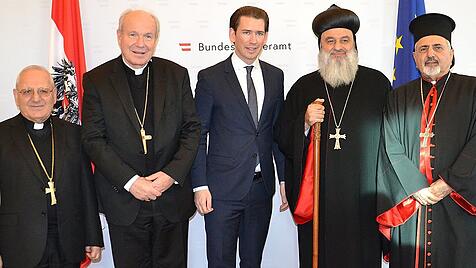 Bundeskanzler Kurz,Kardinal Schönborn, Kardinal Sako und zwei mit Patriarchen aus dem Orient