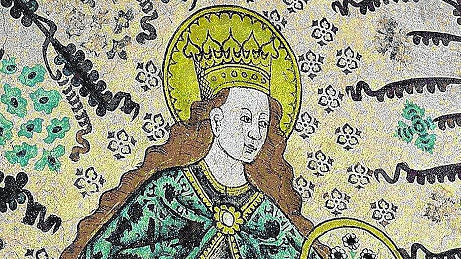 Heilige Elisabeth auf einer Wandmalerei aus dem 15. Jahrhundert