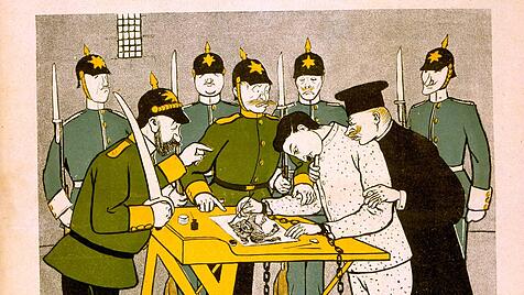 Das deutsche Satire-Magazin Simplicissimus beklagt 1906 staatliche Zensur in Preußen.