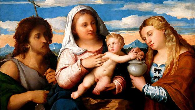 "Madonna mit Kind, Johannes dem Täufer und der heiligen Maria Magdalena", Jacopo Palma il Vecchio, um 1515