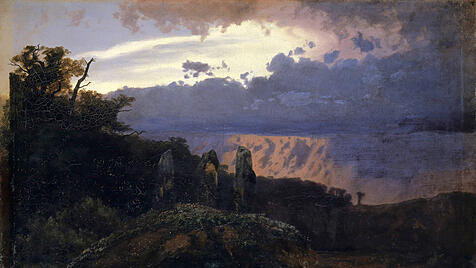 M&ouml;gen die D&auml;monen noch so r&auml;tselhaft oder gar unsichtbar sein, es gibt sie doch. Zumindest die Kunst der Romantik l&auml;sst ihre Gegenwart stets erahnen. Arnold B&ouml;cklin, Le Dolmen (1847).