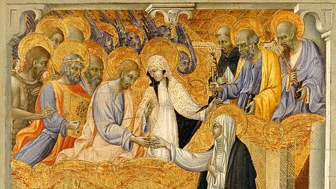 Mystische Vermählung der heiligen Katharina mit Christus. Gemälde von Giovanni di Paolo in Siena.