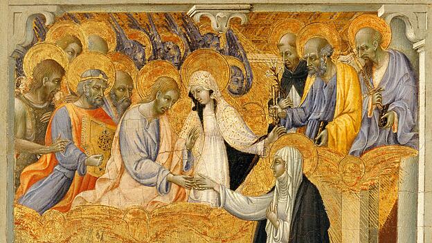 Mystische Vermählung der heiligen Katharina mit Christus. Gemälde von Giovanni di Paolo in Siena.