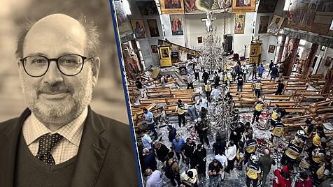 Außenpolitikkorrespondent Stephan Baier, verwüstete Mar-Elias-Kirche in Damaskus