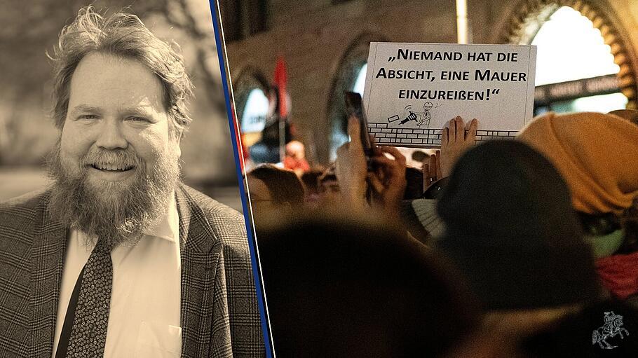 Brandmauer-Plakat bei Demo gegen Zusammenarbeit mit AfD