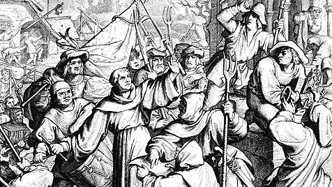 Martin Luther predigt in Seeburg gegen den Bauernkrieg.