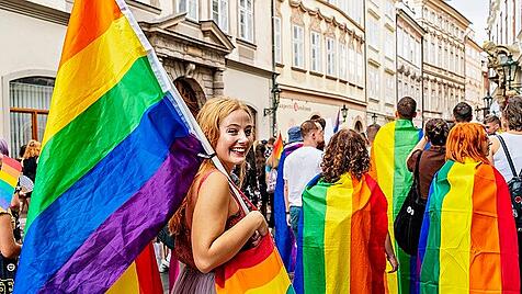Participants join the rainbow parade during the Prague Pride 2022 festival of LGBT+ minorities that culminated in Prague