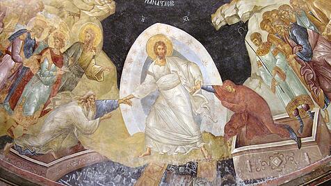 "O glückliche Schuld, welch großen Erlöser hast du gefunden", betet die Kirche in der Osternacht. Das Fresko zeigt, wie Jesus Adam und Eva auferweckt..
