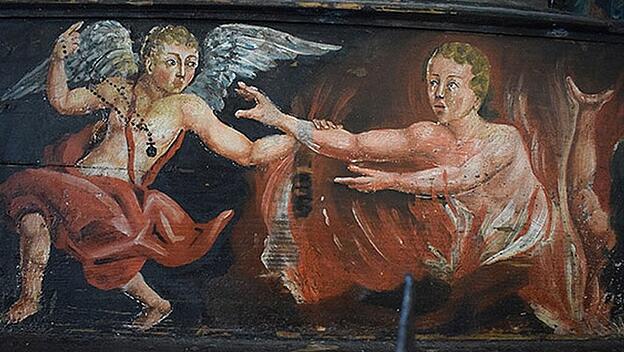 Mann im Fegefeuer, Engel mit Rosenkranz