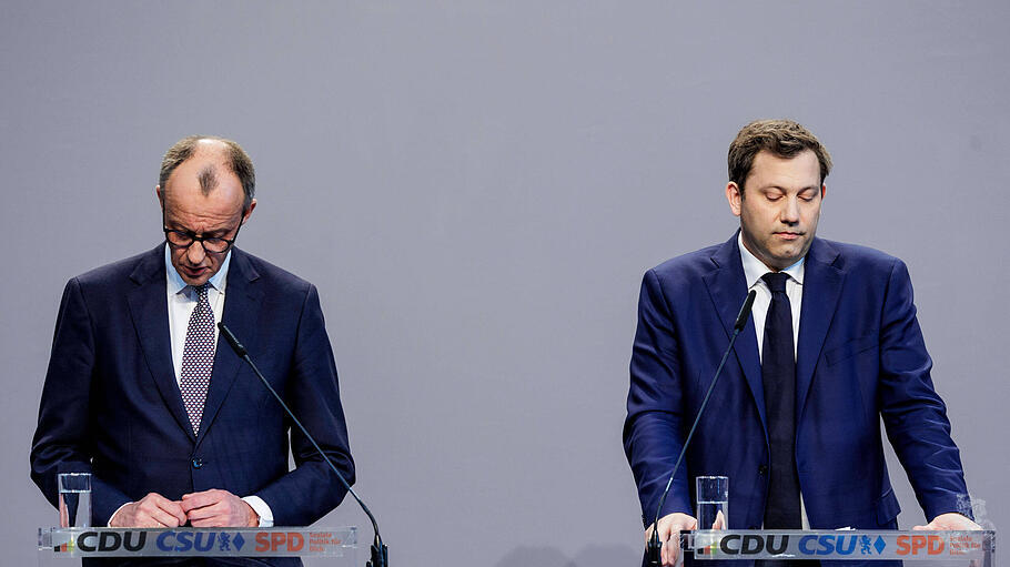 Merz und Klingbeil bei derPressekonferenz nach Einigung der Koalitionsverhandlungen