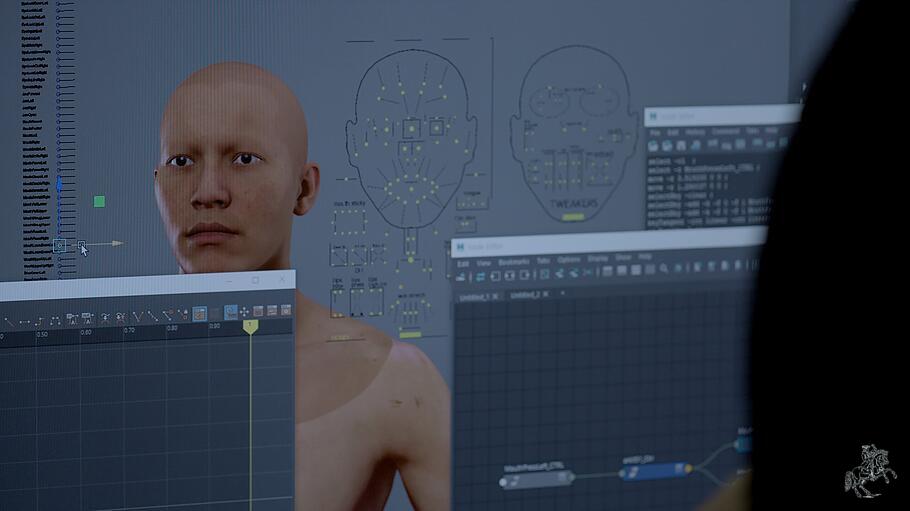 Am Computer entsteht mit grafischer und sonstiger Information ein Avatar der Person, die dadurch virtuell unsterblich werden soll.