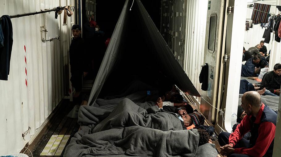 Ocean Viking - on board Survivors preparing to face bad weather on the Ocean Viking on November 4, 2022, in the Strait o