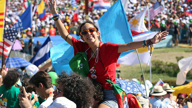 Portugal , Lisbon, 2023/8/3.Pope Francis during the welcoming ceremony of World Youth Day (WYD) gathering of young Catho