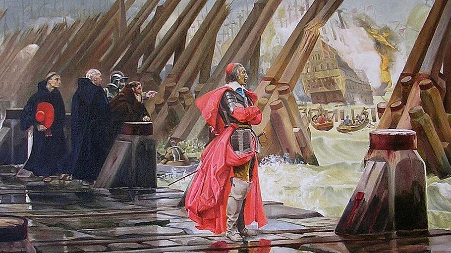 Richelieu beobachtet die Kämpfe auf dem Gemälde von Henri-Paul Motte von 1881