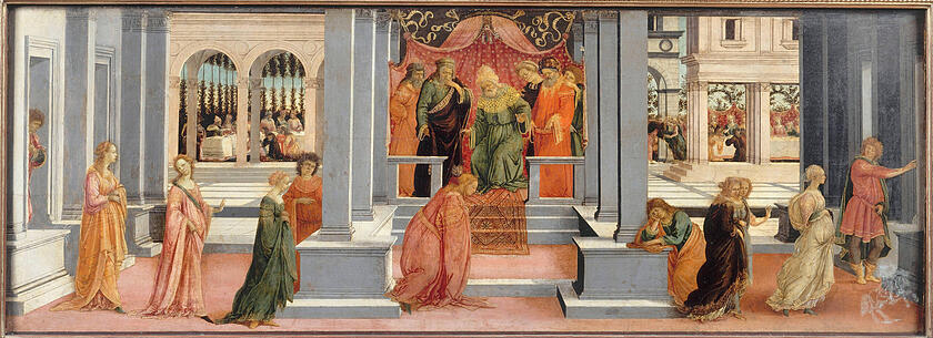 Eine Frau, im entscheidenden Moment m&auml;chtig und stark: Esther vor Arthaxerxes nach den Vorstellungen des 15. Jahrhunderts; Filippo Lippi.
