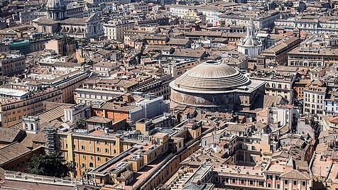 Rome. Coronavirus Emergency. Aerial View of the deserted city. Good Friday: Italian Finance Police helicopter scanning t