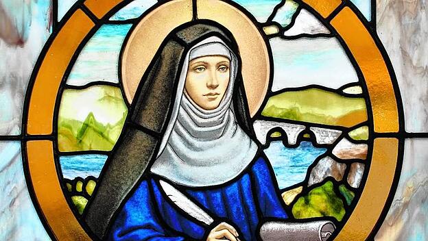 Hildegard von Bingen, dargestellt auf einem Fenster von St. Martha in Morton Grove